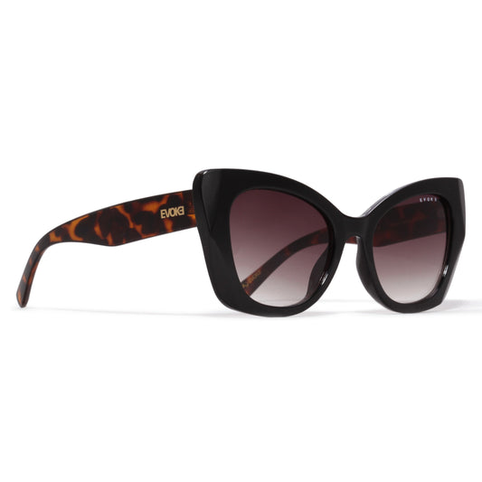 ÓCULOS DE SOL EVK 51 A02 BLACK SHINE TEMPLE BROWN GRADIENT