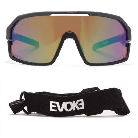 ÓCULOS DE SOL LIFE PERFORMANCE ELP 04 SPIKE  A02C MIDNIGHT BLACK GRAFITTE GREEN MIRROR