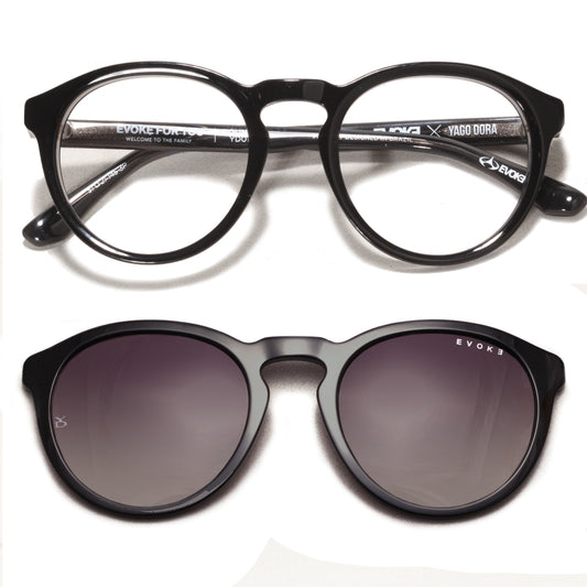 ÓCULOS DE GRAU Evoke X Yago Dora Clip on Round II YD01P Crystal Gray Polarized
